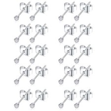 10-20 Pairs of Tiny Stud Earrings Stainless Steel with Small CZ Multiple Pairs