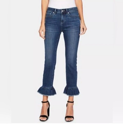 Neu mit Etikett Blank NYC Fancy That Flare Rüschen Cropped Jeans 26 25P20