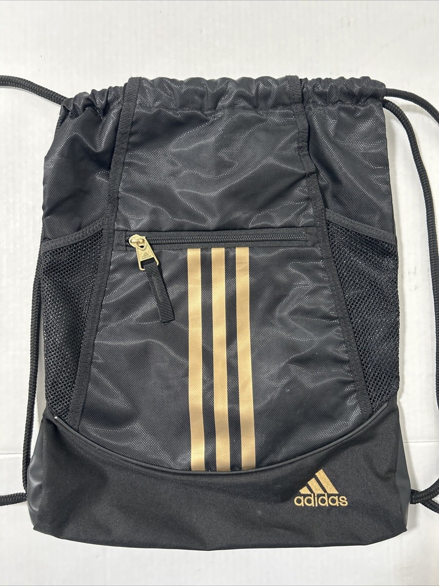 Adidas Black/Gold Gym Sling Bag Athletic Drawstring Sports With