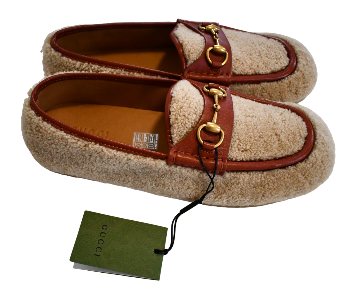 ?️GUCCI Ivory MERINO WOOL SHEARLING HORSEBIT Loafer  display picture 1