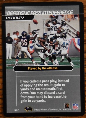 2002 NFL Showdown Strategy #S37 #37 Bears Jaguars Defensive Pass Interference