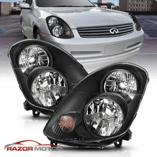 2003 2004 Black Driver And Passenger Headlights Pair For Infiniti G35 4dr Sedan