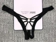Victoria's Secret Very Sexy NWT Ring Hardware Crotchles Thong Panty XXL Black