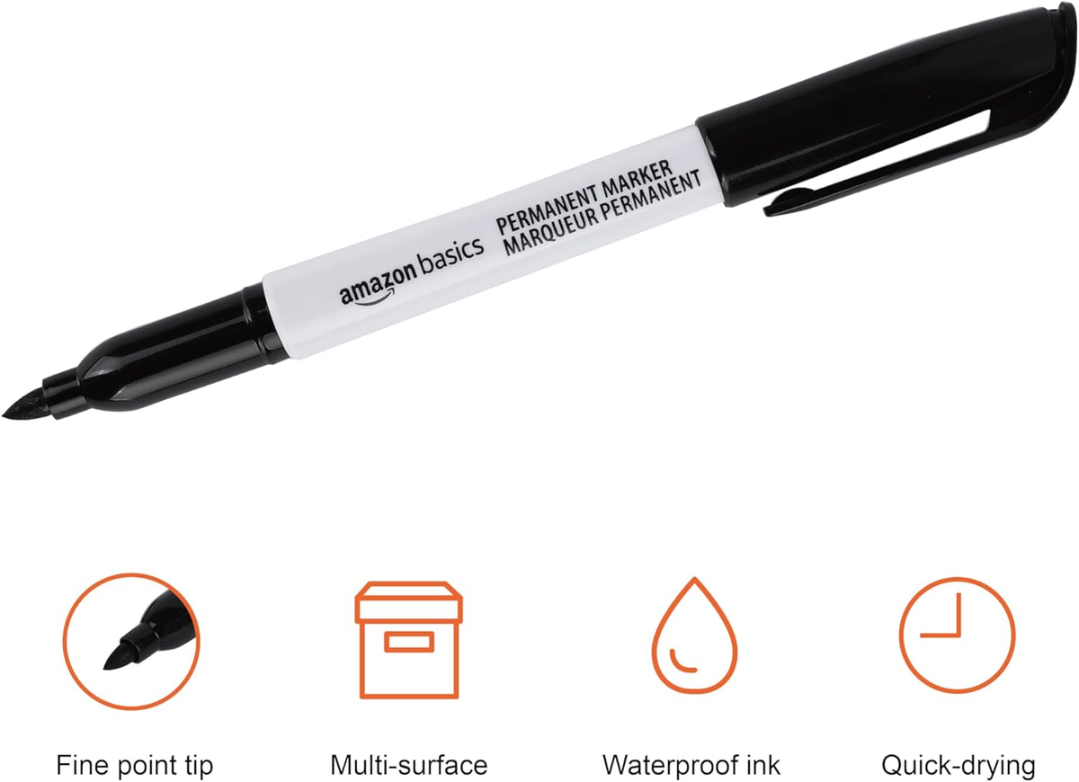 Amazon Basics Fine Point Tip Permanent Markers, Black, 24-Pack