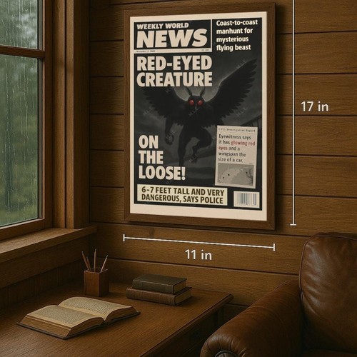 Mothman Poster – Red-Eyed Creature Newspaper Print – Vintage Style Horror Decor - Picture 2 of 4