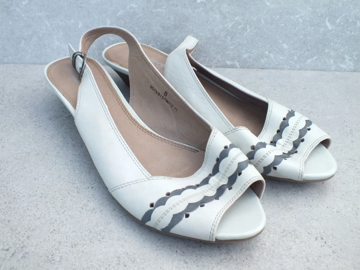 M S Footglove White Leather Sandals Shoes Size UK 8 EU 42 Wider Fit