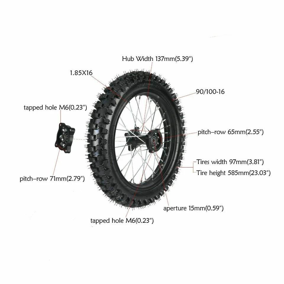 Llanta de neumático de rueda trasera de 16 pulgadas 90/100-16 para Kawasaki KX100 KX85 KX80 Pit Dirt Bike Foto 2 de 4