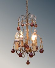 Pretty Four Light Chandelier With Amber Glass Drops