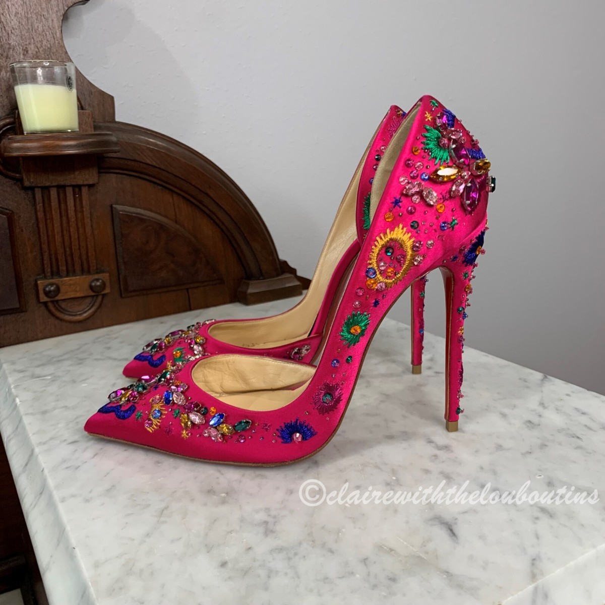 Christian Louboutin ハイヒール ブルー・ピンク CHRISTIAN LOUBOUTIN Lady Peep Pink Suede Leopard Pony PikPik