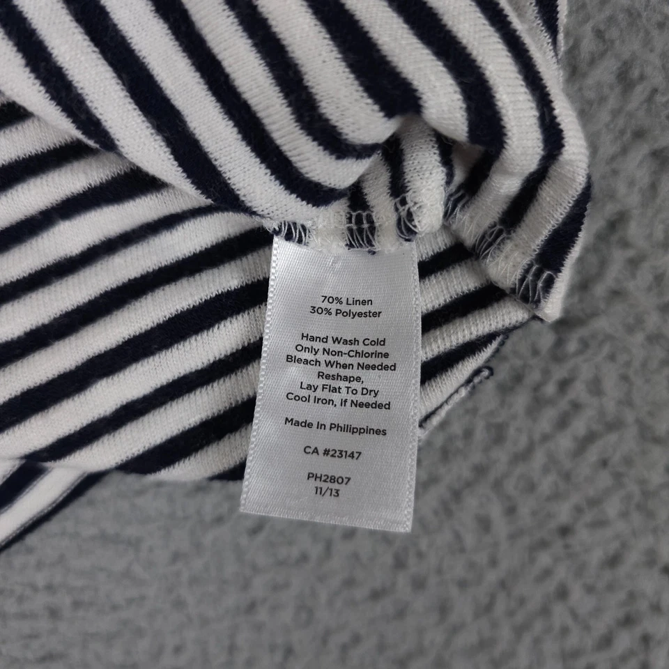 Camisa Talbots Mujer Pequeña Azul Blanco Lentejuelas Rayas Mezcla de Lino Cerradura Top Camiseta Foto 4 de 4