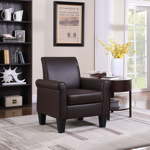 Living Room Modern Faux Leather Accent Single Sofa Armchair with Upholstered Arm - Picture 3 of 10