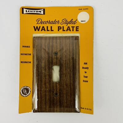VTG Leviton Decorator Style Wall Plate Light Switch Toggle Walnut Wood Grain NOS