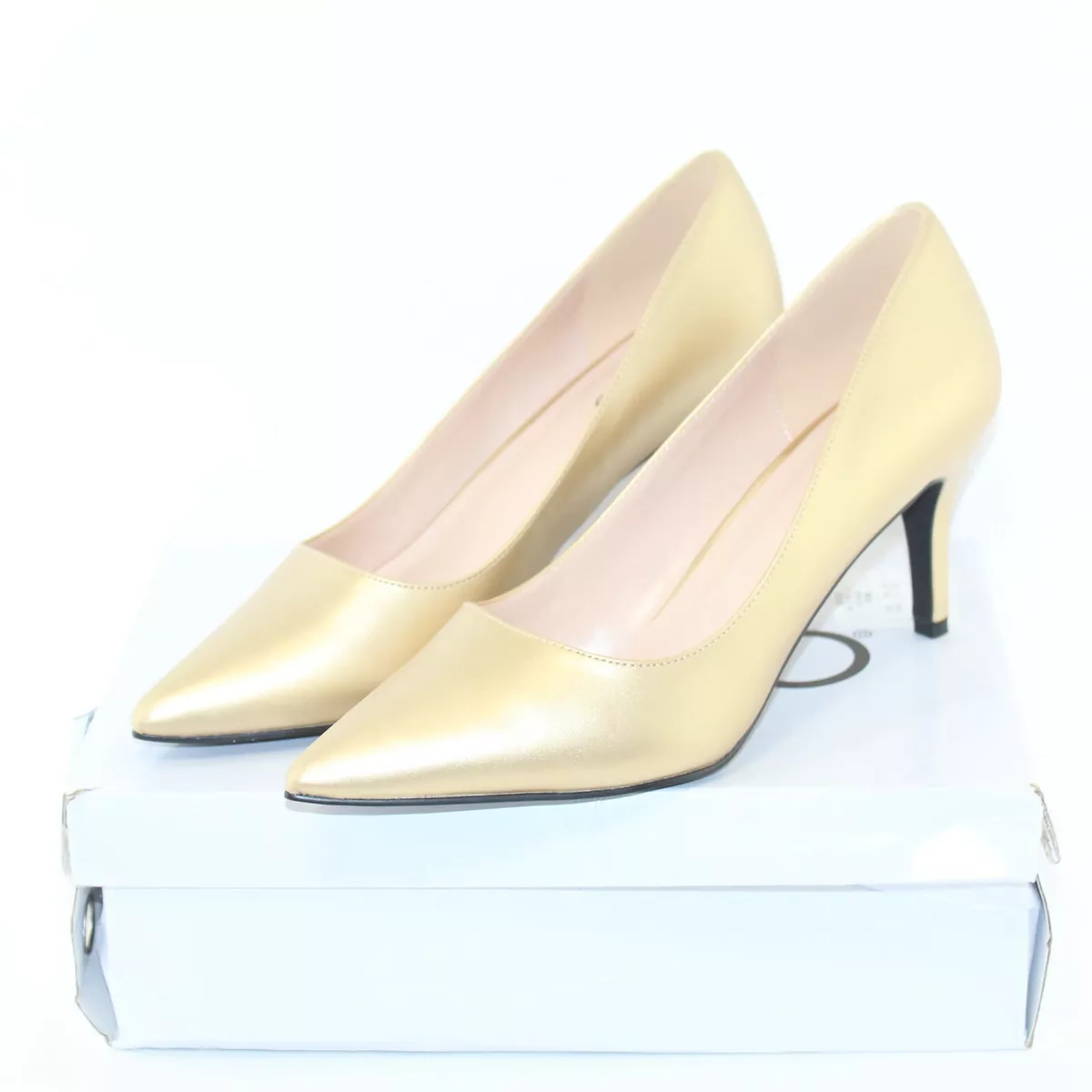 ASHRO women s pumps dress shoes multi sizes gold faux leather