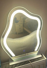 Irregular Asymmetrical LED Lighted Wall Mirror Touch Sensor Vertical Silver