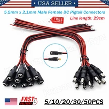 5/50Pcs DC Power Pigtail Cable Wire Male Female Connectors Adapters 5.5 x 2.1mm