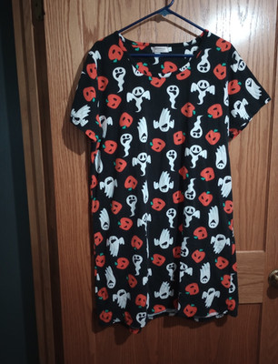 ENJOYNIGHT Women's Halloween Ghost Graphic Print Sleepshirt L Black Short Sleeve