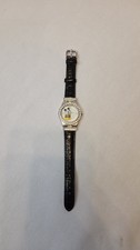 Elegant Disney Mickey Mouse Leather Band Watch Faux Diamonds Silver Tone