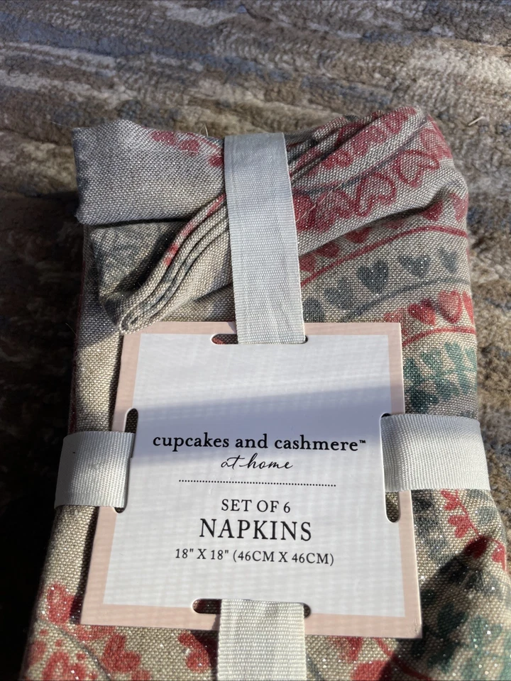 Cupcakes And Cashmere Set Of 6 Napkins Hearts&Flowers 100% Cotton 18" X 18"New - Image 2 of 4