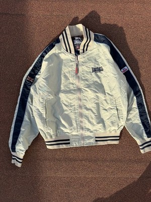 Lonsdale London Vintage Bomber Jacket Men s M Cream Blue Embroidered Y2K Full 