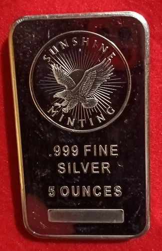 Sunshine Minting .999 Fine Silver 5 oz Bullion Bar