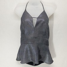 Express Cami Womens 8 Silver Y2K Halter Sleeveless Sparkle Peplum Party