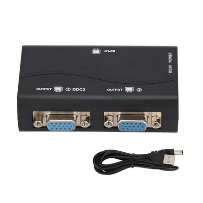 VGA Splitter 1 In 2 Out 250MHz USB Powered 1080P Video Distribution Duplicator