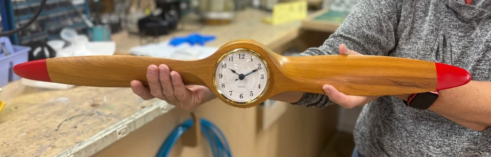 Real airplane propeller clock. 26" long, clock is 2.75" in diameter. - Image 3 of 4