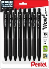 Pentel Wow Retractable Ballpoint Pen, 1.4mm , Bold Line, Black Ink, Pack of 8