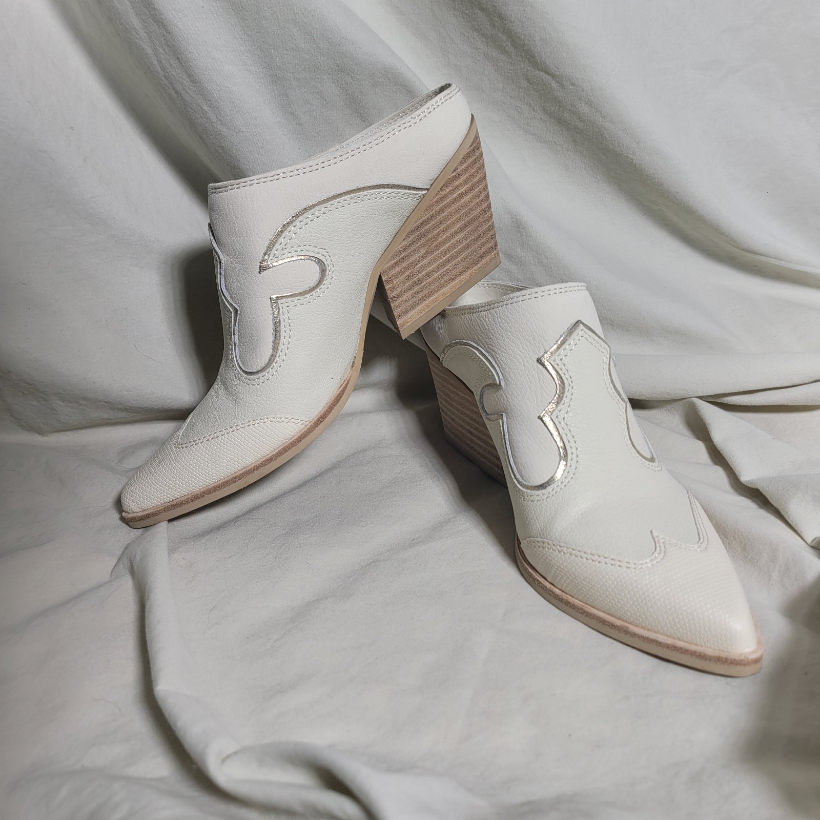 Dolce Vita White Western Mule Booties Women’s 9.5 Pointed Toe Block Heel