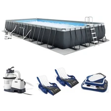 INTEX 32ft x 16ft x 52in Ultra XTR Rectangular Pool , Floats (2 Pack), & Cooler