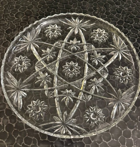 Vintage Glass Serving Platter 11” Star Of David Pressed EAPG Anchor hocking EUC