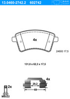 ATE BremsbeläGe Mit ZubehöR Vorne (13.0460-2742.2) FüR Renault Kangoo