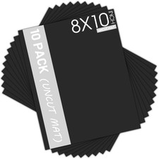Mat Board Center 8x10 Black Color Mat Boards/Matboards - Uncut - 10 Pack