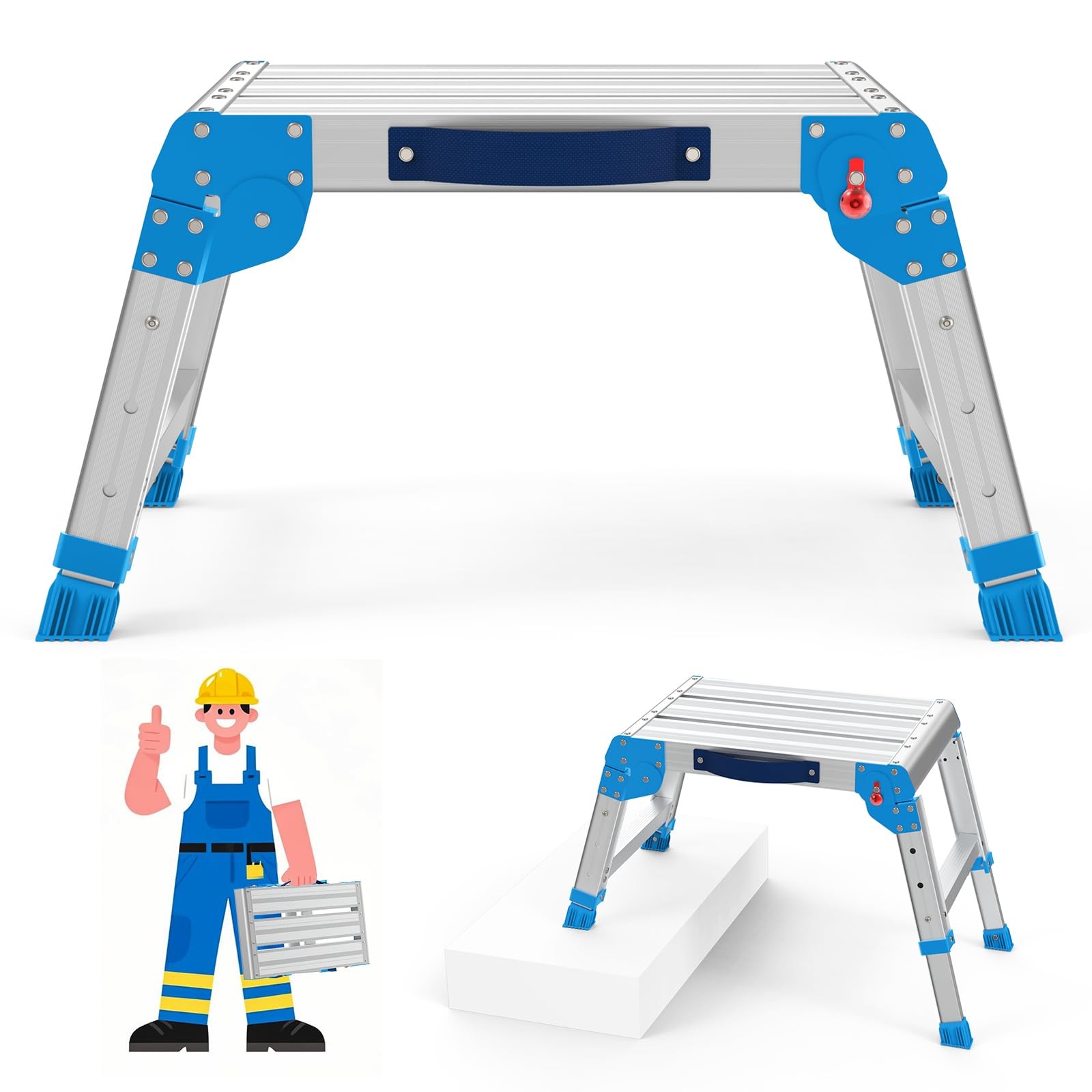 600lbs Work Platform, Foldable Step Stool with One-Click Folding and 3 Adjust.