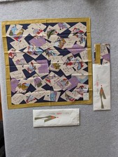 Vintage Japanese Art Handkerchief Scarf Multi Color Gold Accents 16x15.5  Lot 2