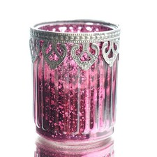 Orientalisch wirkendes Windlicht kräftig Rosa mit Metallverzierung Ø 8 cm - Glas