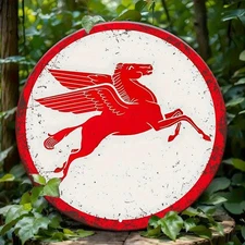 Vintage Gasoline Sign Replica Wall Art - 12 Inch Round Aluminum Metal Sign with