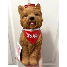 Valentine s Day Yorkshire Terrier Yorkie Resin Statue 10.5 XOXO Bandana Bow Dog