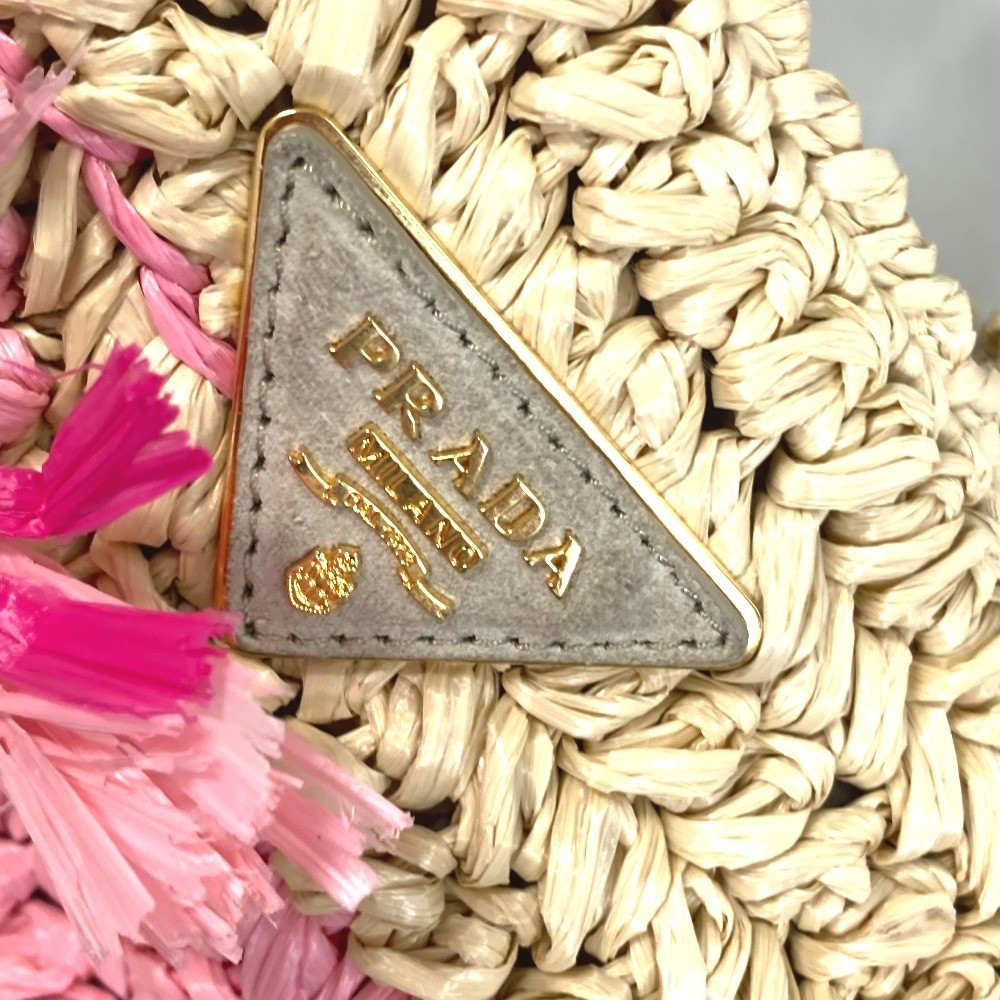 PRADA Triangle Logo Plate Canapa 2WAY Bag Shoulder Bag Handbag Raffia Used from thumbnail 8