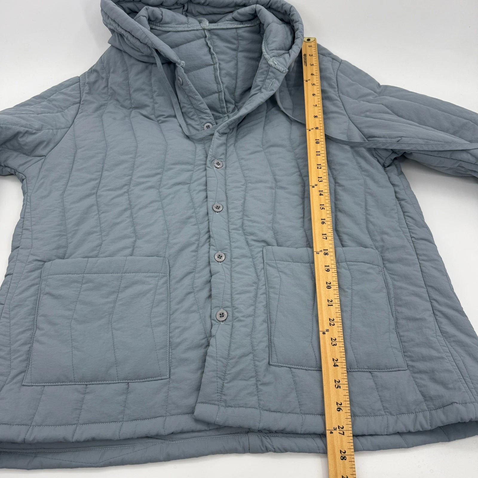 LE'FREAK Mens Quilted Button Jacket Size M Hooded Blue Green Minimalist Korean - product detail image 7