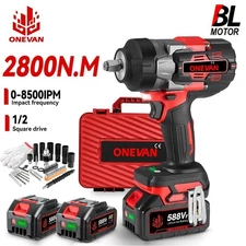 2800Nm 1/2" Brushless Compact Impact Wrench Electric Driver Gun w/ Accessories