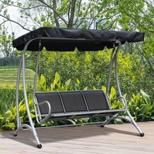 Three Person Garden Swing Seat Outdoor Porch Swing Chair Bench with Canopy Cover