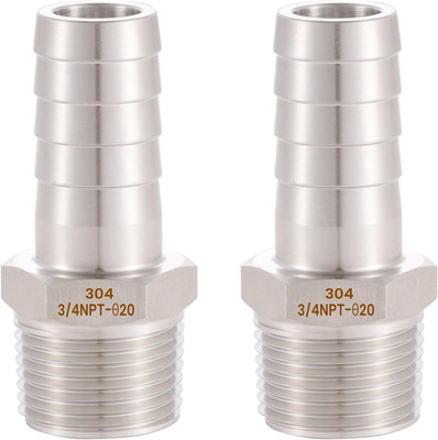 304 Stainless Steel Hose Barb to Male NPT Fitting 3/4'' x 3/4'' Adapter (2 Pack)