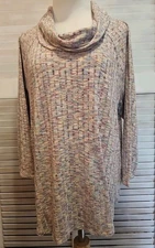 Signature Studio Sz 1X Multi-Colored Knit Top With Cowl Neck And 3/4 Sleeves
