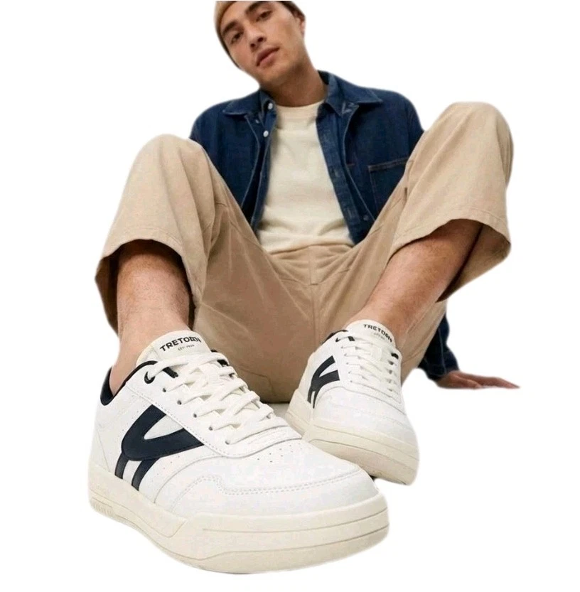 Tretorn Men's Retro Vibe Sneakers Ortholite Shoes White Navy Lace-Up Size 11 NIB