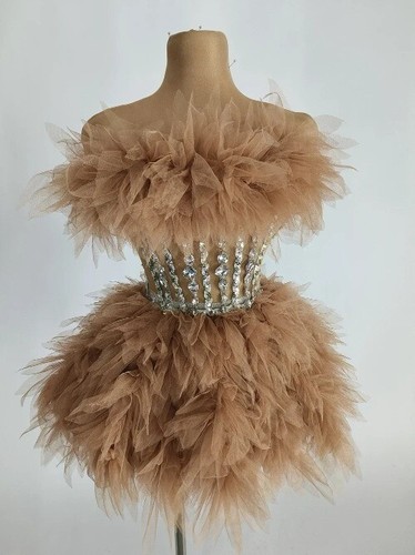 Fashion Sexy Sheer Mesh Crystals Short Bandage Dress Party Prom Evening Dress - Picture 6 of 25