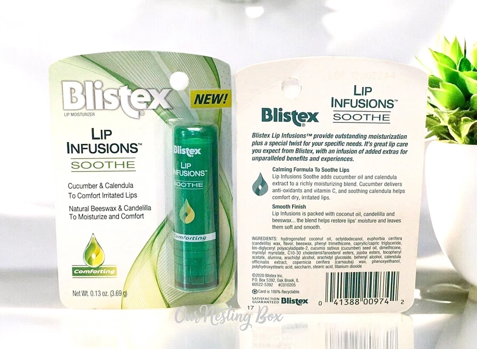 2 infusiones de labios Blistex crema hidratante de labios pepino y caléndula 0,13 OZ Foto 2 de 2