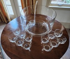 14 PC Hand Blown Crystal Moderno Riekes Crisa Punch Bowl Set *Vintage* In Box!