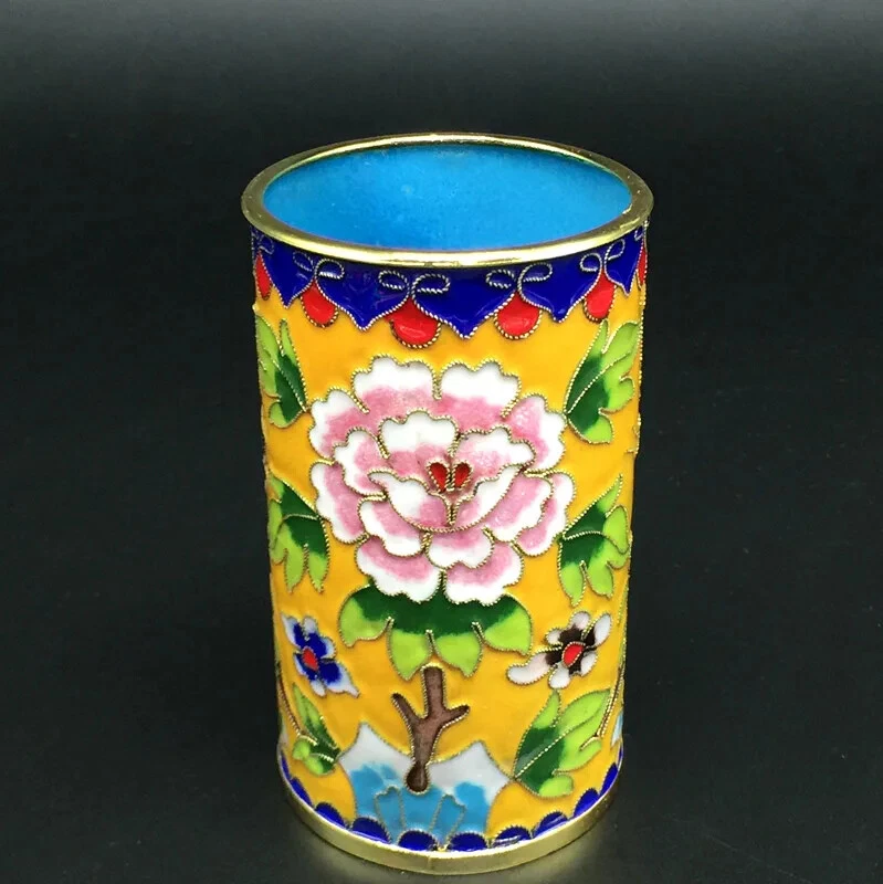 Contenedor bolígrafo Cloisonne color esmalte antiguo colección antigua estilo chino Foto 2 de 4
