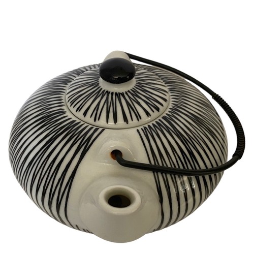 Pier 1 Imports Tea Pot Akina Black White Striped Hand Painted Statement Piece - Picture 3 of 15